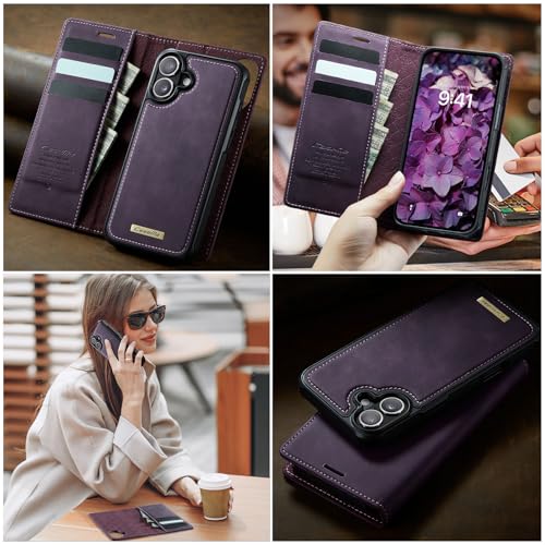 Kowauri Case for iPhone 17, PU Leather Wallet Flip Case with Card Holder RFID Blocking, Magnetic Detachable Shockproof Phone Cover Wireless Charging Compatible for iPhone 17 (6.3 inch), Purple - color: Purple