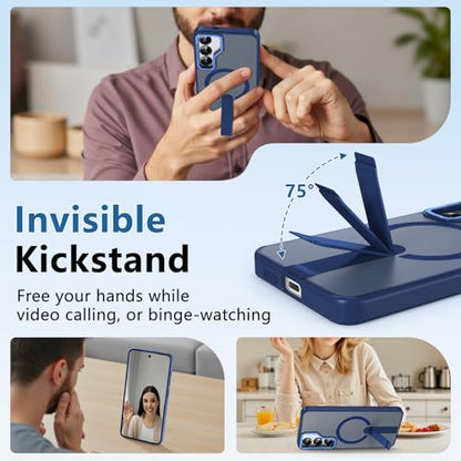 for Samsung 25-Plus Case/Samsung 24-Plus Case with Kickstand: Compatible with MagSafe Funda para Samsung S25 Plus/S24 Plus, Rugged Protection, Slim Fit & Matte Translucent Case, Navy Blue - color: Navy Blue, size: Galaxy S24/S25 Plus 6.7"