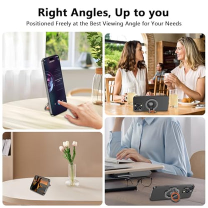 Magnetic Phone Grip Holder for MagSafe, Adjustable Finger Ring Loop Grip - color: Silver Orange