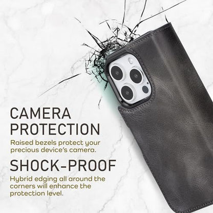 Bayelon Wallet Case for iPhone 15 Pro Max, Trifold Leather Wallet, Detachable Magnetic Flip Folio Cover, Card Holder, iPhone 15 Pro Max Wallet Case, MagSafe Compatible, RFID Blocking (Smoked Black) - color: Smoked Black, size: iPhone 15 Pro Max