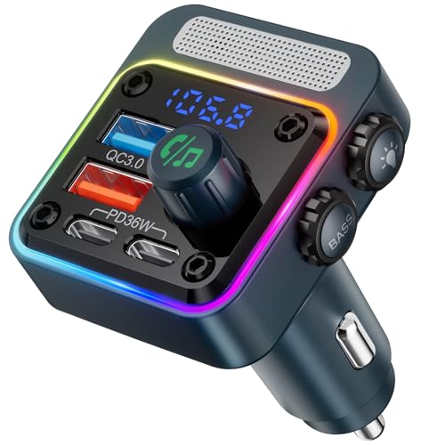 Nulaxy 54W Bluetooth 5.3 Car Adapter, FM Transmitter 4-Port Fast Charging - color: Blue