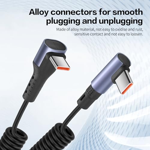 YACSEJAO 90 Degree Coiled USB C to USB C Cable 65W 1M/3.2FT, Right Angle - style: Right Angle