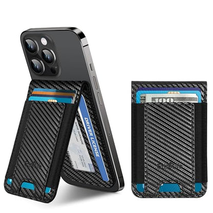 Phone Wallet Stick On with Stand, Adhesive Phone Card Holder, 8-Card Holder - color: Black Carbon Fiber