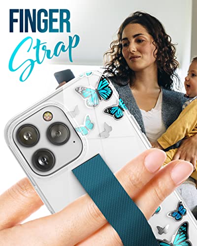 ENCASED Finger Loop Case Designed for iPhone 14 Pro Max Case for Women with Hand Strap (Screen Protector Included) - Blue Butterfly - color: Blue Butterfly