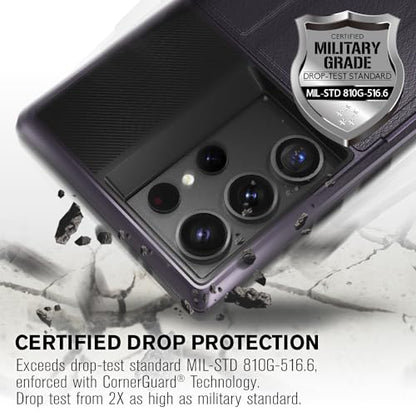 VENA vCommute for Samsung Galaxy S24 Ultra Wallet Case, Purple | Military-Grade Drop Protection, Premium Leather Magnetic Flap Cover, Hidden Card Holder, RFID Blocking, Multi-Angle Kickstand - color: Purple, size: S24 Ultra