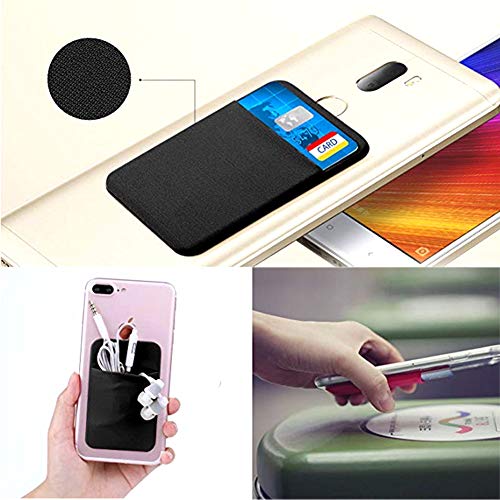 4 Pack Cell Phone Card Holder with Adhesive Sticker for Back of Phone, Stretchy Fabric Card Sleeves ID Credit Card Pocket Stick On Wallet for Android Smartphones
