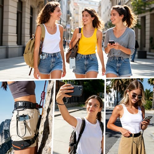 MoKo 2 Pack Stretchy Phone Lanyard Tether Retractable Phone Strap - color: Black