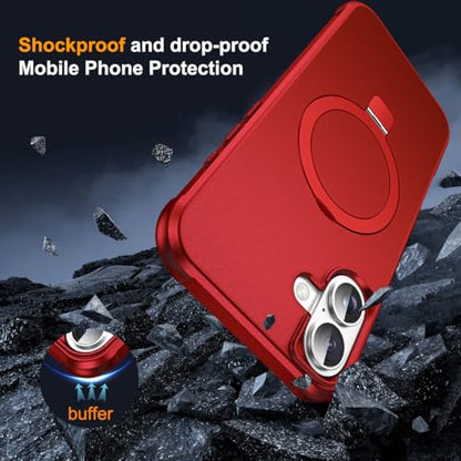 SKYLMW Compatible with iPhone 16 Case with Stand,Red | iPhone 16 Phone Case 6.1",Magnetic Ring Stand,Compatible with MagSafe,Military-Grade Protection,Great Grip Feeling - color: Red, size: Iphone 16