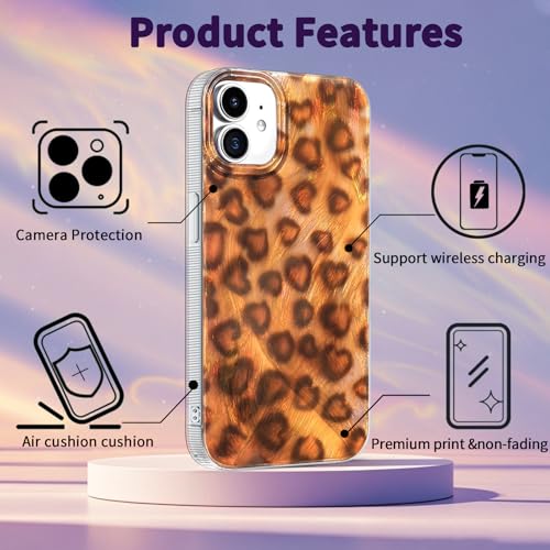 Compatible with iPhone 11 Case,with [Soft Slim][Camera Protection] Cute Leopard Print Love Shiny Aesthetic Phone Cover Anti-Yellowing Shockproof Protective Cover for Women Girl-Brown - color: Brown Leopard Heart, size: iPhone 11