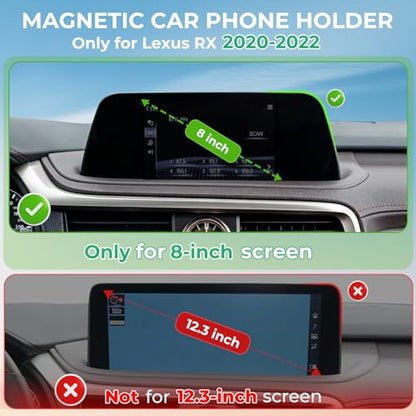 Car Phone Holder for Lexus RX RX350/RX350L/RX450h/RX450hL 2022 2021 2020 with 8-Inch Screen (Not for 12.3-Inch) 360° Rotation Magnetic Cell Phone Mount, Compatible with Magsafe, Black - size: Fit for 2020-2022 RX, 8-Inch