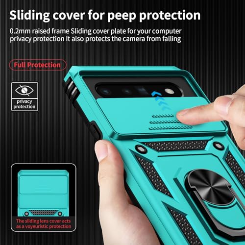 VINVE for Google Pixel 6 Pro Case with Slide Lens Cover, Military Grade Drop Protection, Magnetic Rotated Ring Holder Kickstand Protective Phone Case (Ice Green) - color: Ice Green ,Military Grade 2nd gen.