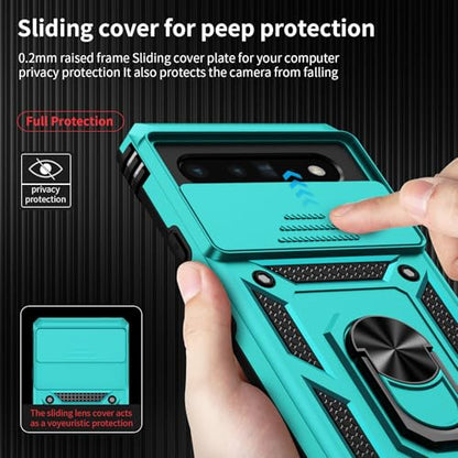 VINVE for Google Pixel 6 Pro Case with Slide Lens Cover, Military Grade Drop Protection, Magnetic Rotated Ring Holder Kickstand Protective Phone Case (Ice Green) - color: Ice Green ,Military Grade 2nd gen.