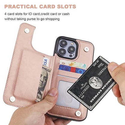 ONETOP for iPhone 15 Pro Max Wallet Case with Credit Card Holder,Rosegold | Kickstand,ID/Cash Holder,Case Wallet with Card Slots,Double Magnetic Clasp,Durable PU Leather Shockproof Cover for Women Men - color: Rose Gold