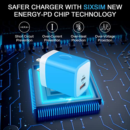 USB C Wall Charger, 2-Ports 20W USB A and USB C Charger Block [PD/QC 3.0] - color: rose-red,blue,purple