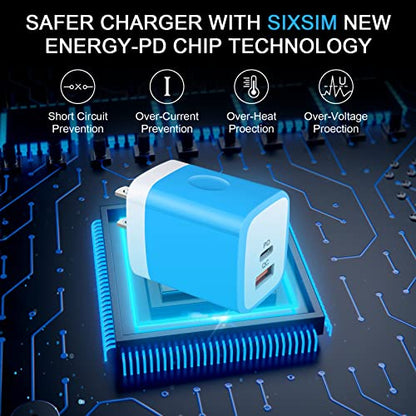 USB C Wall Charger, 2-Ports 20W USB A and USB C Charger Block [PD/QC 3.0] - color: rose-red,blue,purple