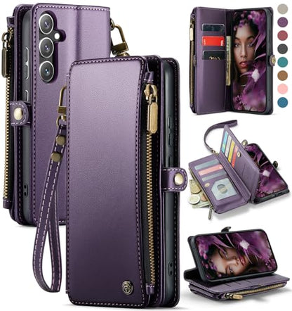 Defencase for Samsung Galaxy S25+/Plus Wallet Case with Card Holder, Purple | with RFID Blocking Zipper Pocket, Durable PU Leather, Wrist Strap, S25 Plus Flip Phone Cases Cover with Stand for Women Men - color: Aesthetic Purple