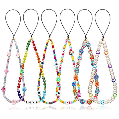 6PCS Beaded Phone Charms Strap Fruit Star Faux Pearl Rainbow Beads Phone Chains Beaded Lanyard for Camera Key Wallet Valentines Day Gifts for Her Women - style: Style6-3