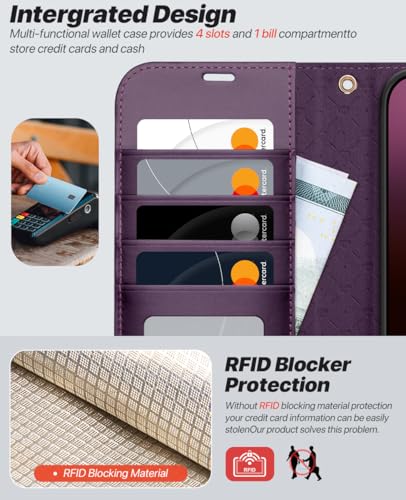 OCASE for iPhone 16 Pro Max Case Detachable Wallet Case with Card Holder, 2 in 1 Pu Leather Flip Folio with RFID Blocking Stand Wrist Strap Shockproof Phone Cover 6.9 Inch 2024, Dark Purple | Removable magnetic case, with hand strap, wireless charging, ca