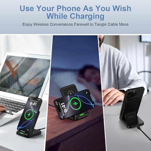 Samsung Wireless Charger Fast Charging Stand Desk Phone Station for Android Samsung Galaxy S26 Ultra/S25/S24/S23/S22/S21,15W Fast Wireless Charger Pad for Motorola Edge 2025/G Stylus 5G/G Power 2025 - color: Black