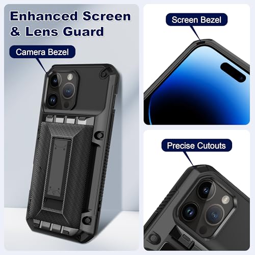 SAMONPOW for iPhone 14 Pro Case with Card Holder [4 Cards] &Kickstand Black - size: for iPhone 14 Pro