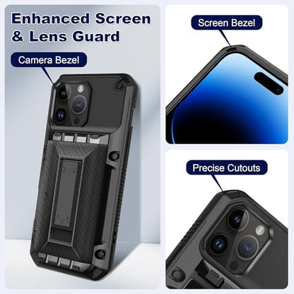 SAMONPOW for iPhone 14 Pro Case with Card Holder [4 Cards] &Kickstand Black - size: for iPhone 14 Pro
