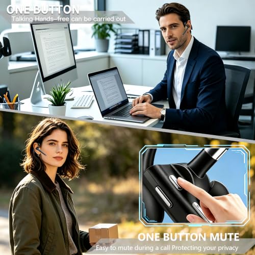 Hsility Bluetooth Headset for Work V6.1 Business Earbud with 500 mAh Charging Case，100Hrs Talk Time Dual Noise Cancel Wireless Earpiece,CVC8.0 Noise Cancelling Wireless Earbud for Trucker/Home/Office - color: Black