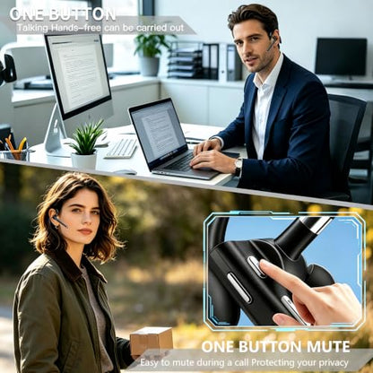Hsility Bluetooth Headset for Work V6.1 Business Earbud with 500 mAh Charging Case，100Hrs Talk Time Dual Noise Cancel Wireless Earpiece,CVC8.0 Noise Cancelling Wireless Earbud for Trucker/Home/Office - color: Black