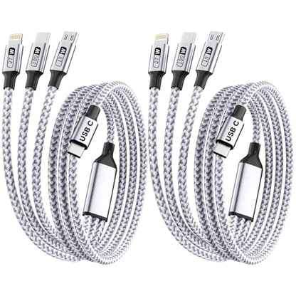 100W Fast Charging Cable, 2 Pack 3 in 1 USB C Multi Charger Cord - color: Gray