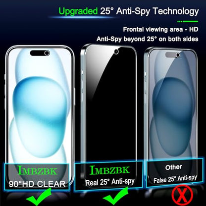 IMBZBK 3 Pack Privacy Screen Protector for iPhone 15,Tempered Glass - color: 15-Black