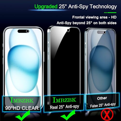 IMBZBK 3 Pack Privacy Screen Protector for iPhone 15,Tempered Glass - color: 15-Black