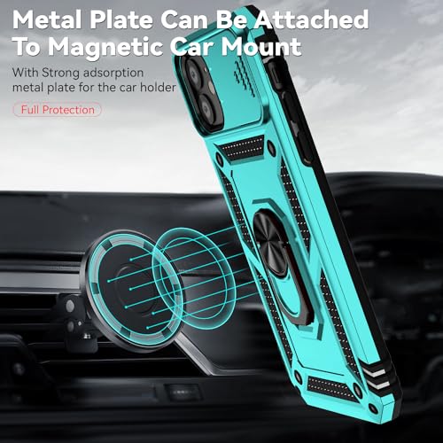 for iPhone 11 Case with Camera Lens Cover HD Screen Protector, Dual Layer [15 FT Military Grade Drop Protection] Magnetic Ring Holder Kickstand Protective Phone Case for iPhone 11 6.1 inch (Mint) - color: Mint with camera cover Military-Grade 2nd gen