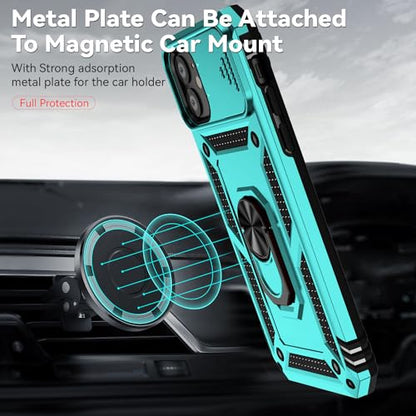 for iPhone 11 Case with Camera Lens Cover HD Screen Protector, Dual Layer [15 FT Military Grade Drop Protection] Magnetic Ring Holder Kickstand Protective Phone Case for iPhone 11 6.1 inch (Mint) - color: Mint with camera cover Military-Grade 2nd gen