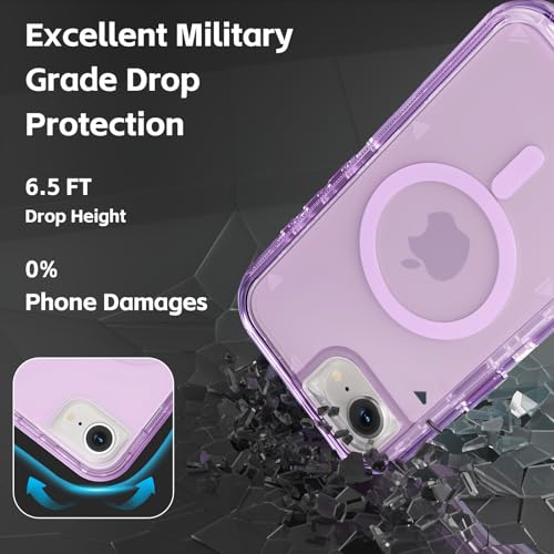 Follaroma Magnetic for iPhone 16e & iPhone 17e Case,Heavy Duty Cases,Purple | Compatible with MagSafe, Heavy Duty Shock proof Protection, Military-Grade Anti-Drop, Dual Layer Transparent Protective Cover - color: Purple, size: iPhone 16e/iPhone 17e 6.1''