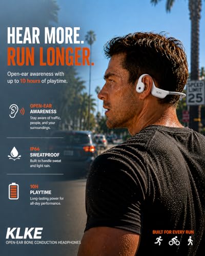 Bone Conduction Headphones for Running with mic and Rear Safety Light - color: KLKE-White