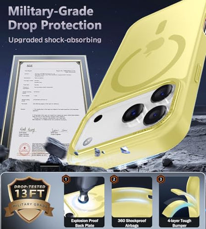 Newfuture Magnetic for iPhone 17 Pro Max Case Matte Shockproof, Yellow | Military Drop Protection, Slim Matte Anti-Fingerprint, Compatible with Magsafe, Camera Guard, Translucent Protective Cover - color: Yellow, size: iPhone 17 Pro Max 6.9 inch