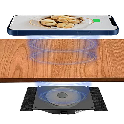Invisible Wireless Charger, Under Desk Furniture Wireless Charging Pad 10W, Hidden Long Distance Wireless Phone Charger, for iPhone 13/12/Pro Max &AirPods(with Adapter)
