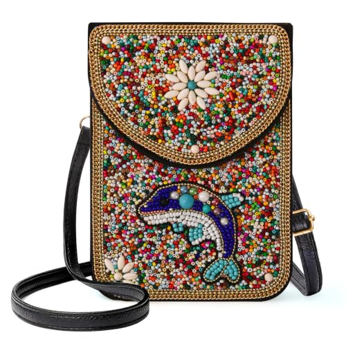 Small Beaded Crossbody Bag for Women, Boho Cell Phone Shoulder Purse Wallet with Handcrafted Colorful Beads - color: Tree-11