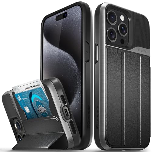 VENA vCommute for iPhone 15 Pro Max Wallet Case, Black | Military-Grade Drop Protection, Premium Leather Magnetic Flap Cover, Hidden Card Holder, RFID Blocking, Multi-Angle Kickstand - color: Classic - Black, size: iPhone 15 Pro Max