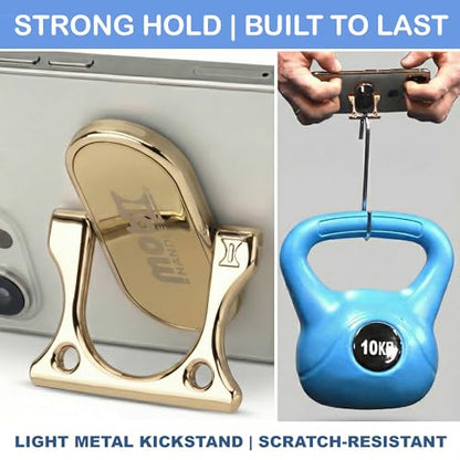 Patented 3-Finger Phone Grip & Stand - Comfortable & Secure Loop Holder for iPhone & Android - Ultra-Slim Zinc Alloy - Magnetic Mount Ready - Cell Phone Ring Alternative [Gold] - color: Gold