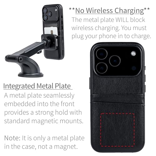 Dockem Card Case for iPhone 17 Pro with Magnetic Mounting Plate, Camera Control Button, Wallet with 2 Holder Slots: M2 Exec Premium Synthetic Leather (Black) - color: Black, size: 17 Pro