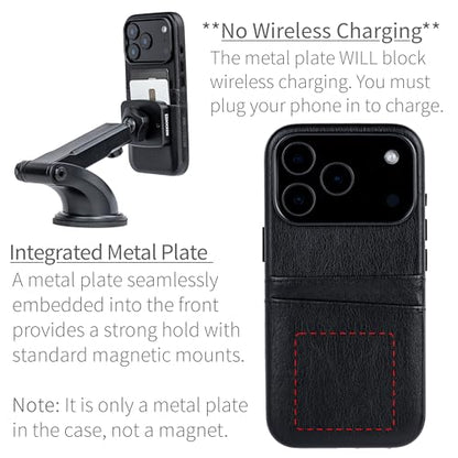 Dockem Card Case for iPhone 17 Pro with Magnetic Mounting Plate, Camera Control Button, Wallet with 2 Holder Slots: M2 Exec Premium Synthetic Leather (Black) - color: Black, size: 17 Pro