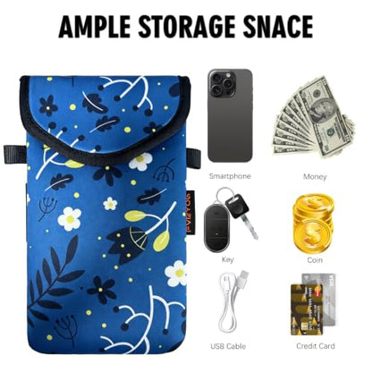 Neoprene Phone Sleeve Pouch Case Bag for Men Women w/Crossbody Strap/Neck Lanyard for iPhone 17/16/15/14 Pro Max, Samsung S25，Pixel 10 - color: Chamomile Sketch