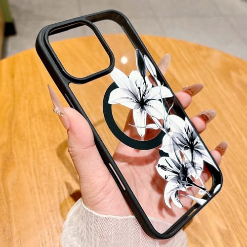 Magnetic for iPhone 11 Pro Case [Compatible with MagSafe] Cute Lily Flower Pattern Design for Summer Hawaiian, Clear Shockproof Protective Case for Girls Women-Black - color: Black, size: iPhone 11 Pro