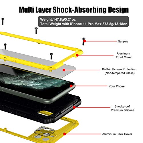 Beasyjoy for iPhone 11 Pro Max Case Waterproof Metal Case Heavy Duty Built-in Screen Full Body Protective Shockproof Military Grade Yellow - color: Yellow, size: iPhone 11 Pro Max