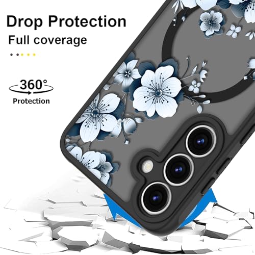Magnetic for Samsung Galaxy S25 Plus Case,White Flower | Compatible with MagSafe,Cute Fashion Translucent Matte Hard Back Shockproof Anti-Scratch Phone Case-Ink Flower - color: Ink Flower, size: Samsung Galaxy S25 Plus