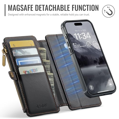 for iPhone 16 Plus - Phone Case Wallet Magnetic Detachable, Black - color: Black, size: iPhone 16 Plus