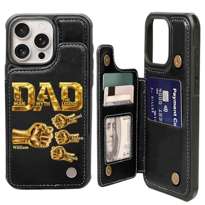 Dad The Man The Myth The Legend - Personalized Leather Flip Wallet Phone Case Custom Smartphone Cover Protective Shell Unique Present for Men Multicolor