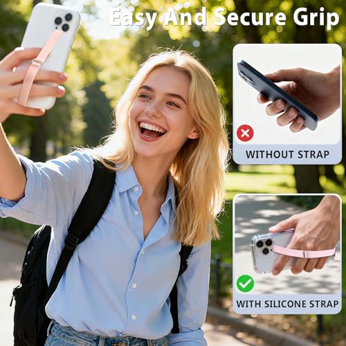 C-Shaped Silicone Clip Finger Phone Grip Strap – Reusable Stretchy Loop Holder for iPhone & Samsung Cases, Black + Pink