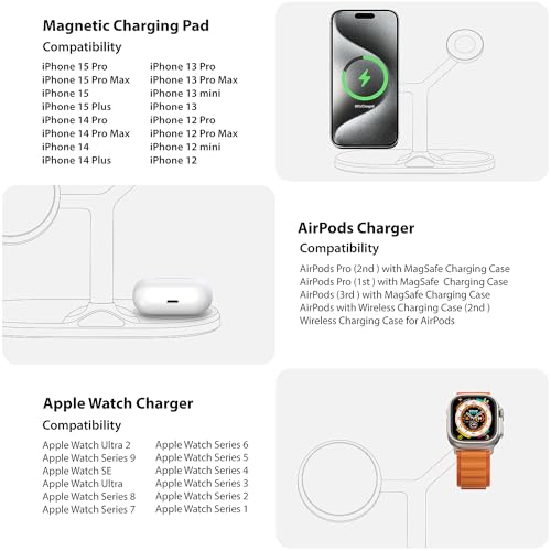 3 in 1 Wireless Charging Station for Apple Devices with MagSafe - color: White, size: Included adapter