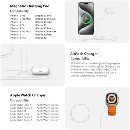 3 in 1 Wireless Charging Station for Apple Devices with MagSafe - color: White, size: Included adapter